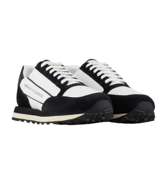 Armani Exchange Baskets  lacets en cuir blanc, noir