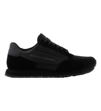 Armani Exchange Lederen mesh sneakers zwart