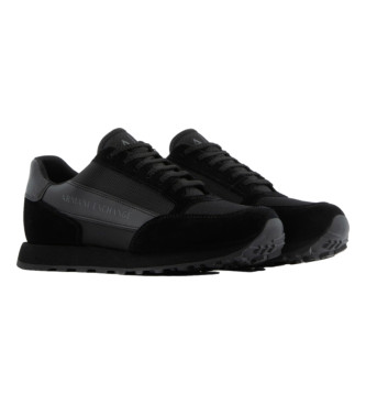 Armani Exchange Sneakers i lder och mesh svart