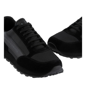 Armani Exchange Lederen mesh sneakers zwart
