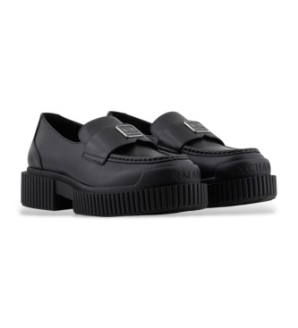 Armani Exchange Mocassins en cuir Mat Action noir