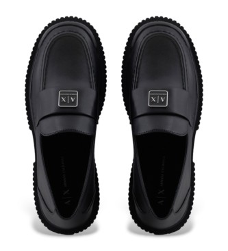 Armani Exchange Mocassins en cuir Mat Action noir