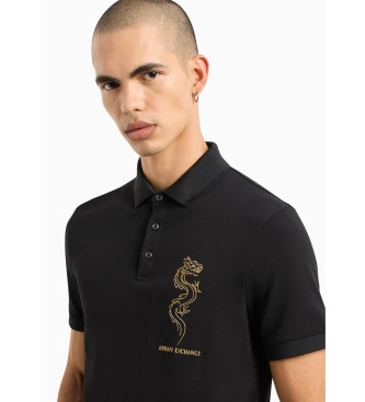 Armani Exchange Črna polo majica z motivom zmaja