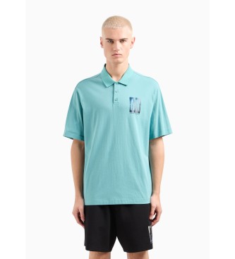 Armani Exchange Koszulka polo SS turkusowa