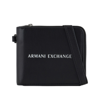 Armani Exchange Carteira de tiracolo amovvel com gola de haltere e ranhura para vrios cartes com aba interior e bolso com fecho de correr preto  