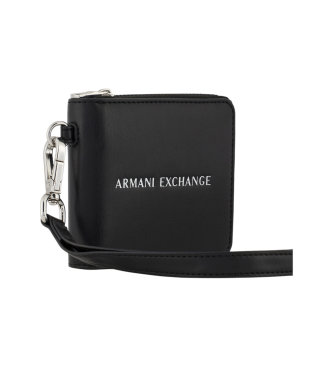 Armani Exchange Carteira de tiracolo amovvel com gola de haltere e ranhura para vrios cartes com aba interior e bolso com fecho de correr preto  