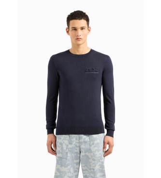 Armani Exchange Prilegajoči se pulover mornariške barve