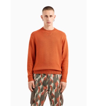 Armani Exchange Orangefarbener Pullover mit Rundhalsausschnitt