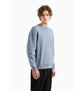 Armani Exchange ASV round neck blue jacquard checked jumper