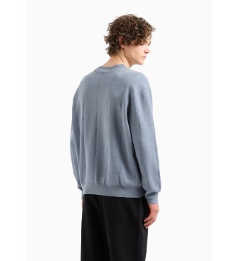 Armani Exchange ASV Rundhals-Pullover mit blauem Jacquard-Karo