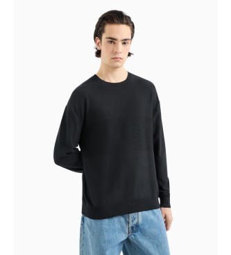 Armani Exchange Cotton jumper with round neck and central processing ASV black