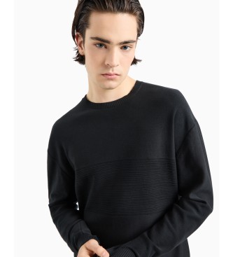 Armani Exchange Cotton jumper with round neck and central processing ASV black