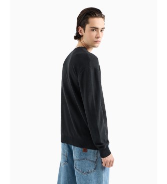 Armani Exchange Cotton jumper with round neck and central processing ASV black