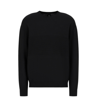 Armani Exchange Cotton jumper with round neck and central processing ASV black