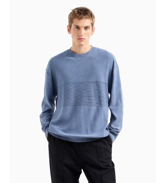 Armani Exchange Maglia in cotone con girocollo e lavorazione centrale ASV blu