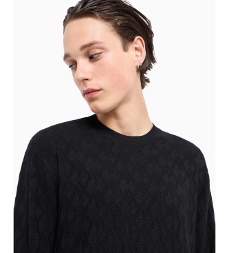 Armani Exchange Maglione girocollo con monogramma ASV in jacquard nero