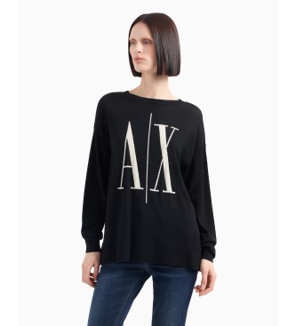 Armani Exchange Czarny sweter z miękkiej przędzy