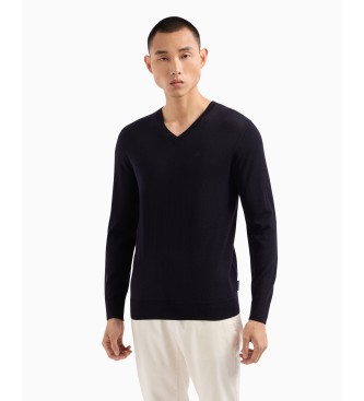 Armani Exchange ASV round neck navy jacquard check jumper