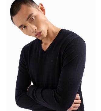 Armani Exchange ASV round neck navy jacquard check jumper