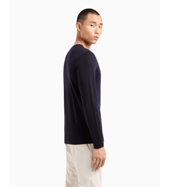 Armani Exchange ASV round neck navy jacquard check jumper