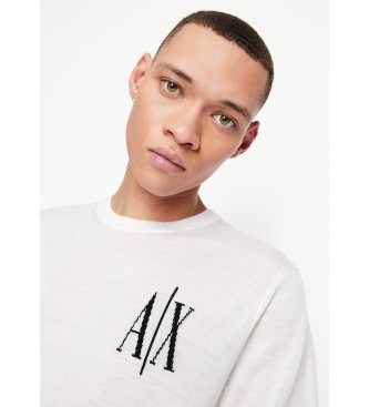 Armani Exchange Biały sweter z dzianiny