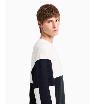 Armani Exchange Sweter colorblock biały, czarny