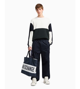 Armani Exchange Sweter colorblock biały, czarny