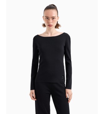 Armani Exchange Maglione nero con scollo a barchetta