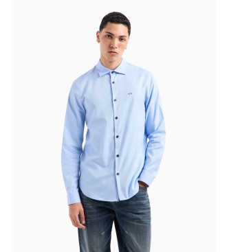 Armani Exchange Chemise de coupe rgulire en coton teint en fil bleu.