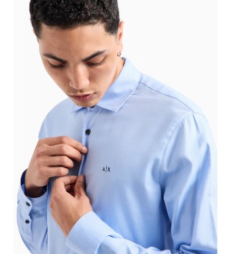 Armani Exchange Camisa de corte regular em algodo tingido com fio azul.