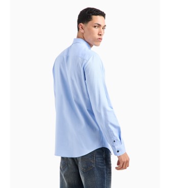 Armani Exchange Camisa de corte regular em algodo tingido com fio azul.