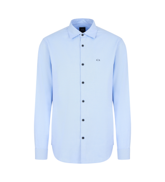 Armani Exchange Chemise de coupe rgulire en coton teint en fil bleu.