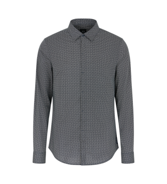 Armani Exchange Camicia slim fit in popeline di cotone stretch blu navy