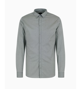 Armani Exchange Camisa cinzenta em popelina de algodo elstico de corte justo