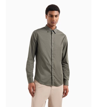 Armani Exchange Green stretch cotton poplin slim fit shirt