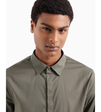 Armani Exchange Green stretch cotton poplin slim fit shirt