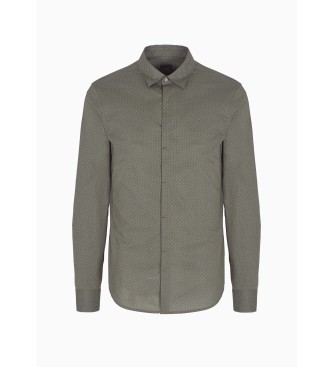 Armani Exchange Camisa verde em popelina de algodo elstico de corte justo