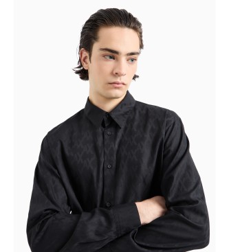 Armani Exchange Camisa de algodo de corte regular Monogram preto