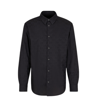 Armani Exchange Camicia Monogram nera in cotone vestibilit regolare