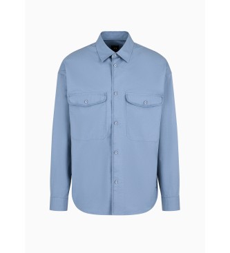 Armani Exchange Loose-fitting cotton twill shirt with pockets  blue