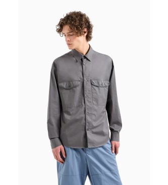 Armani Exchange Camisa em sarja de algodo com bolsos cinzenta  