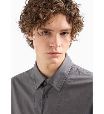 Armani Exchange Loose-fitting cotton twill shirt with pockets grey  