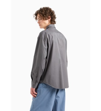 Armani Exchange Loose-fitting cotton twill shirt with pockets grey  