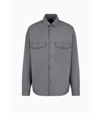 Armani Exchange Camicia in twill di cotone vestibilit ampia con tasche Grigia