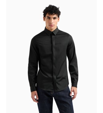 Armani Exchange Camisa de corte justo em algodo de cetim elstico preto