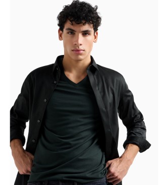 Armani Exchange Camisa de corte justo em algodo de cetim elstico preto