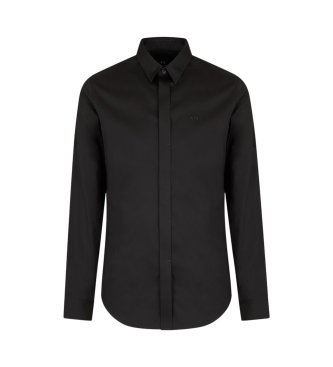 Armani Exchange Camisa de corte justo em algodo de cetim elstico preto