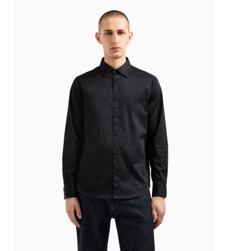 Armani Exchange Camisa de manga comprida em cetim de algodo elstico preto