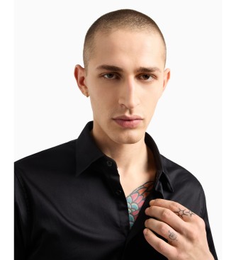 Armani Exchange Camisa de manga comprida em cetim de algodo elstico preto