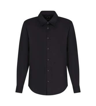 Armani Exchange Camisa de manga comprida em cetim de algodo elstico preto